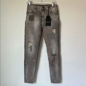 Maryley Patchwork Skinny Jeans Gray Made in Italy Size 27 NWT